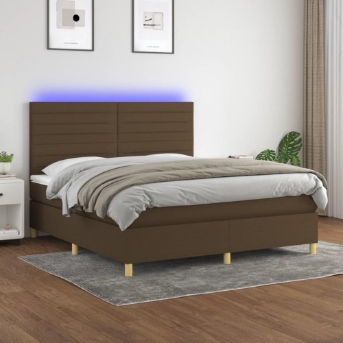 Kontinentalseng med LED-lys 160×200 cm - stof, mørkebrun