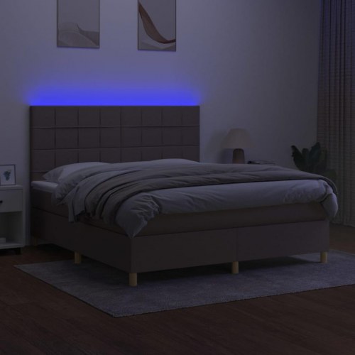 Kontinentalseng med LED-lys 160×200 cm - stof, gråbrun