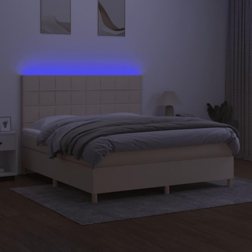 Kontinentalseng med LED-lys 180×200 cm - stof, cremefarvet