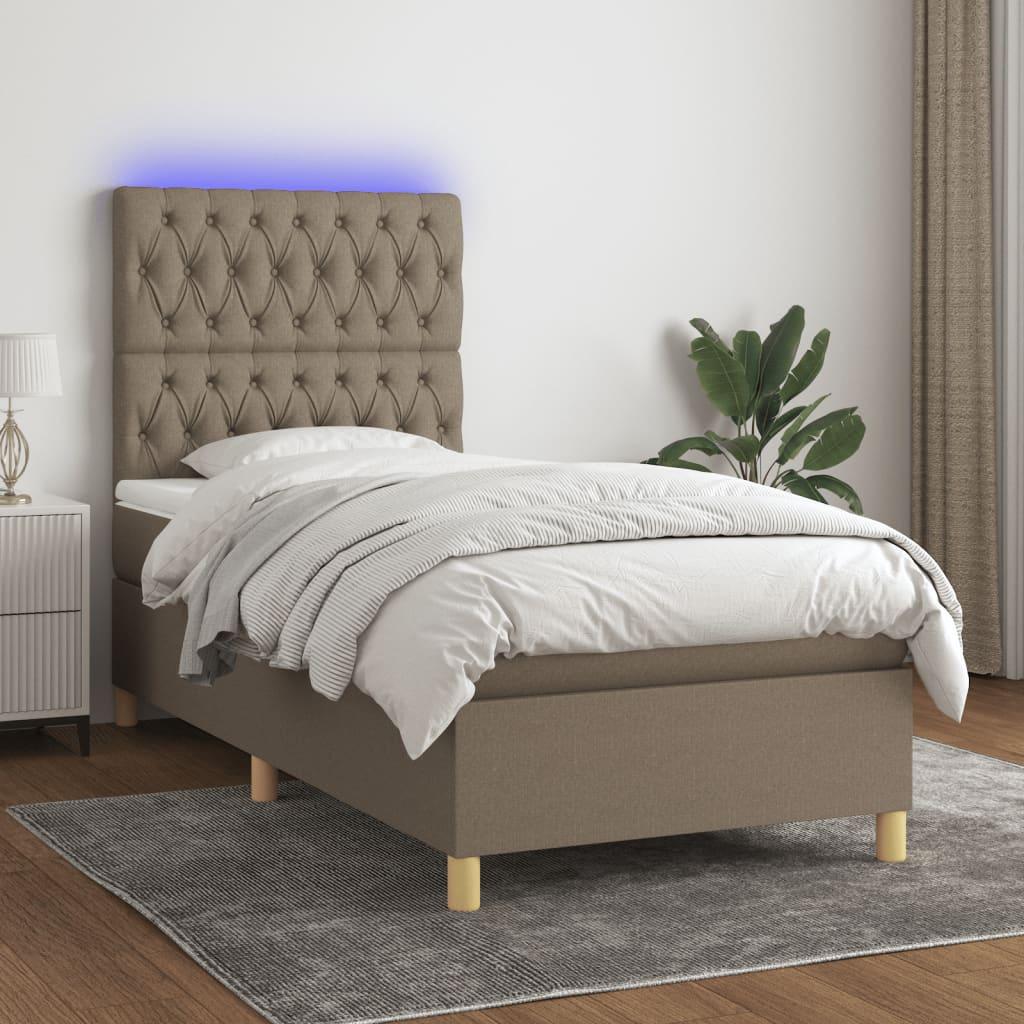 Kontinentalseng med LED-lys 80x200 cm stof gråbrun billede
