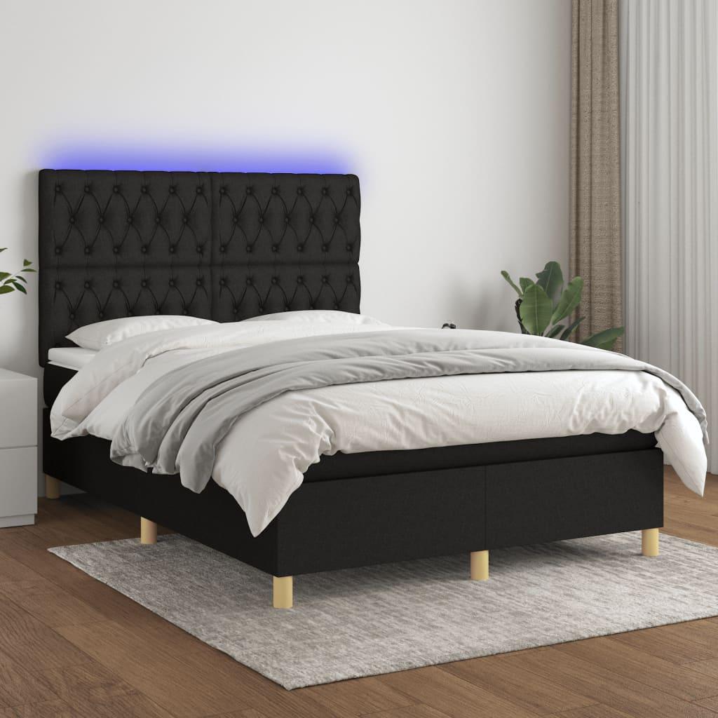 Kontinentalseng med LED-lys 140x190 cm - stof, sort