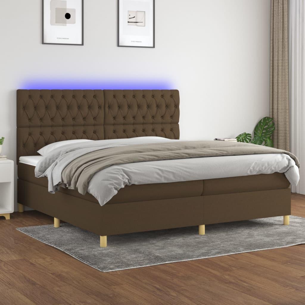 Kontinentalseng med LED-lys 200x200 cm - stof, mørkebrun billede