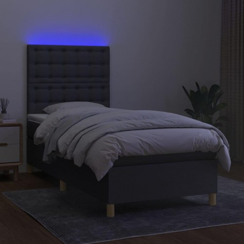 Kontinentalseng med LED-lys 80×200 cm - stof, mørkegrå