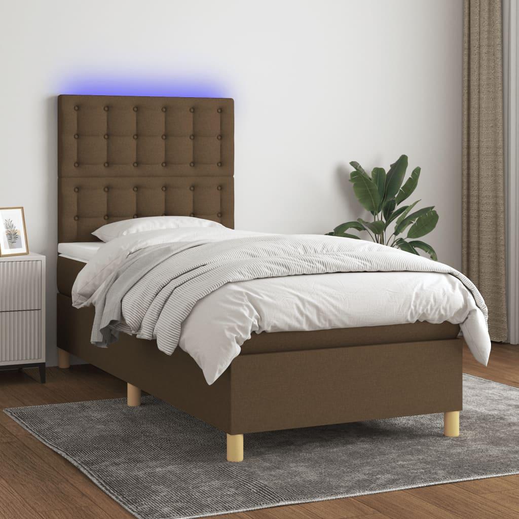 Kontinentalseng med LED-lys 80×200 cm - stof mørkebrun