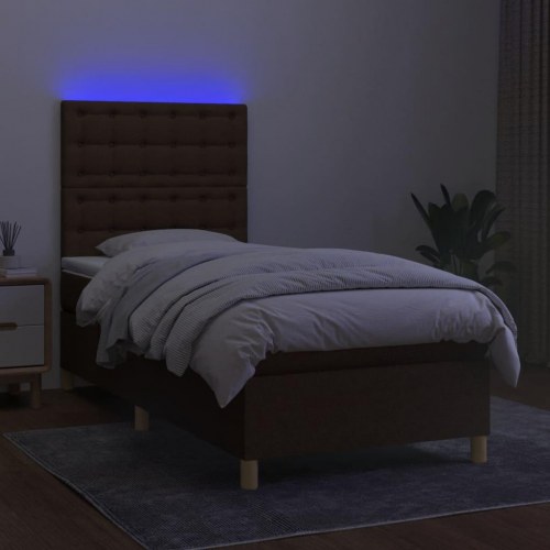 Kontinentalseng med LED-lys 80×200 cm - stof mørkebrun
