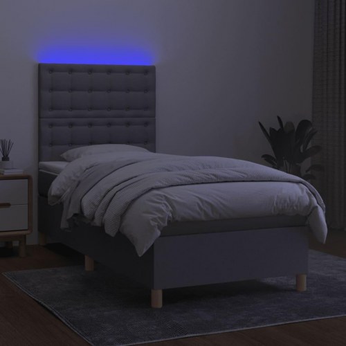Kontinentalseng med LED-lys 100x200 cm - stof, lysegrå