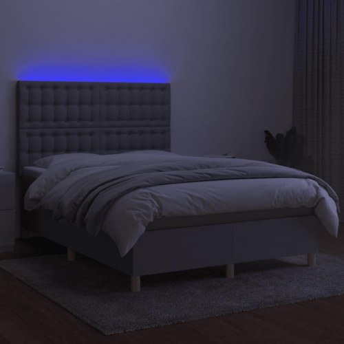 Kontinentalseng med LED-lys 140×200 cm - lysegrå stof
