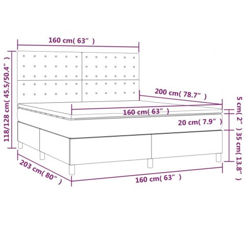 Kontinentalseng med LED-lys 160×200 cm - stof, cremefarvet