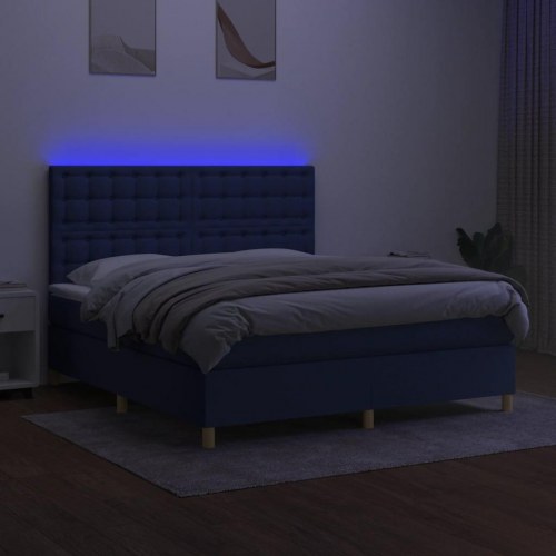 Kontinentalseng med LED-lys 180×200 cm - blå stof