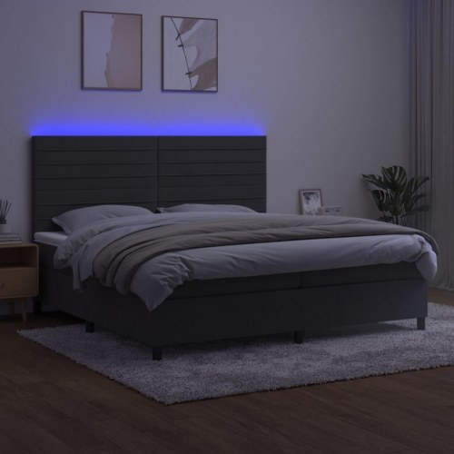 Kontinentalseng i fløjl med LED-lys 200x200 cm - mørkegrå