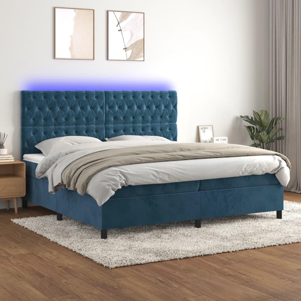 Kontinentalseng med LED-lys 200x200 cm fløjl mørkeblå billede