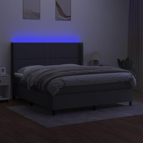 Kontinentalseng med LED-lys 180×200 cm - stof, mørkegrå