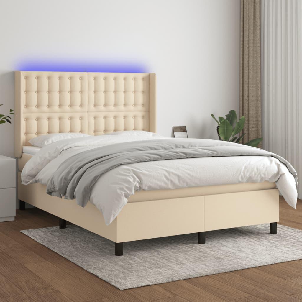 Kontinentalseng med LED-lys 140×190 cm - stof, cremefarvet