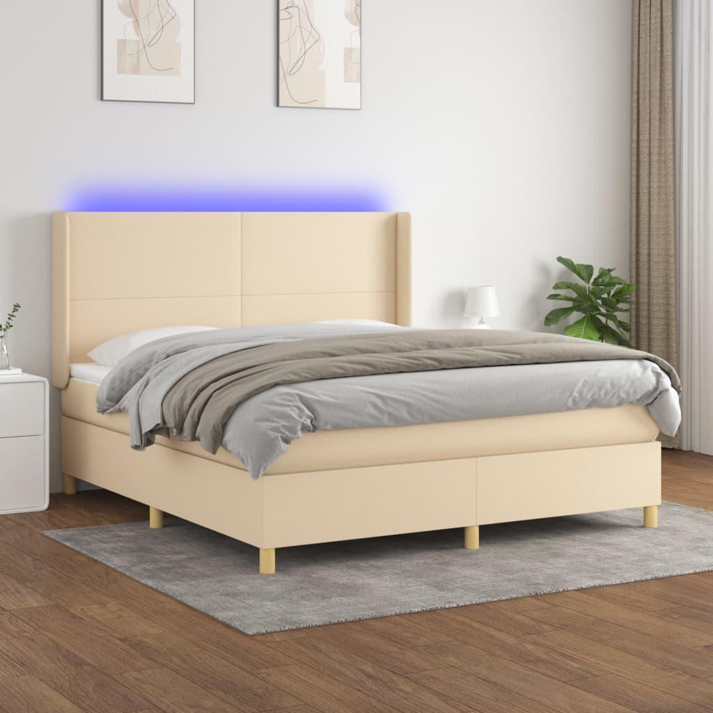 Kontinentalseng med LED-lys 180x200 cm - stof, cremefarvet billede