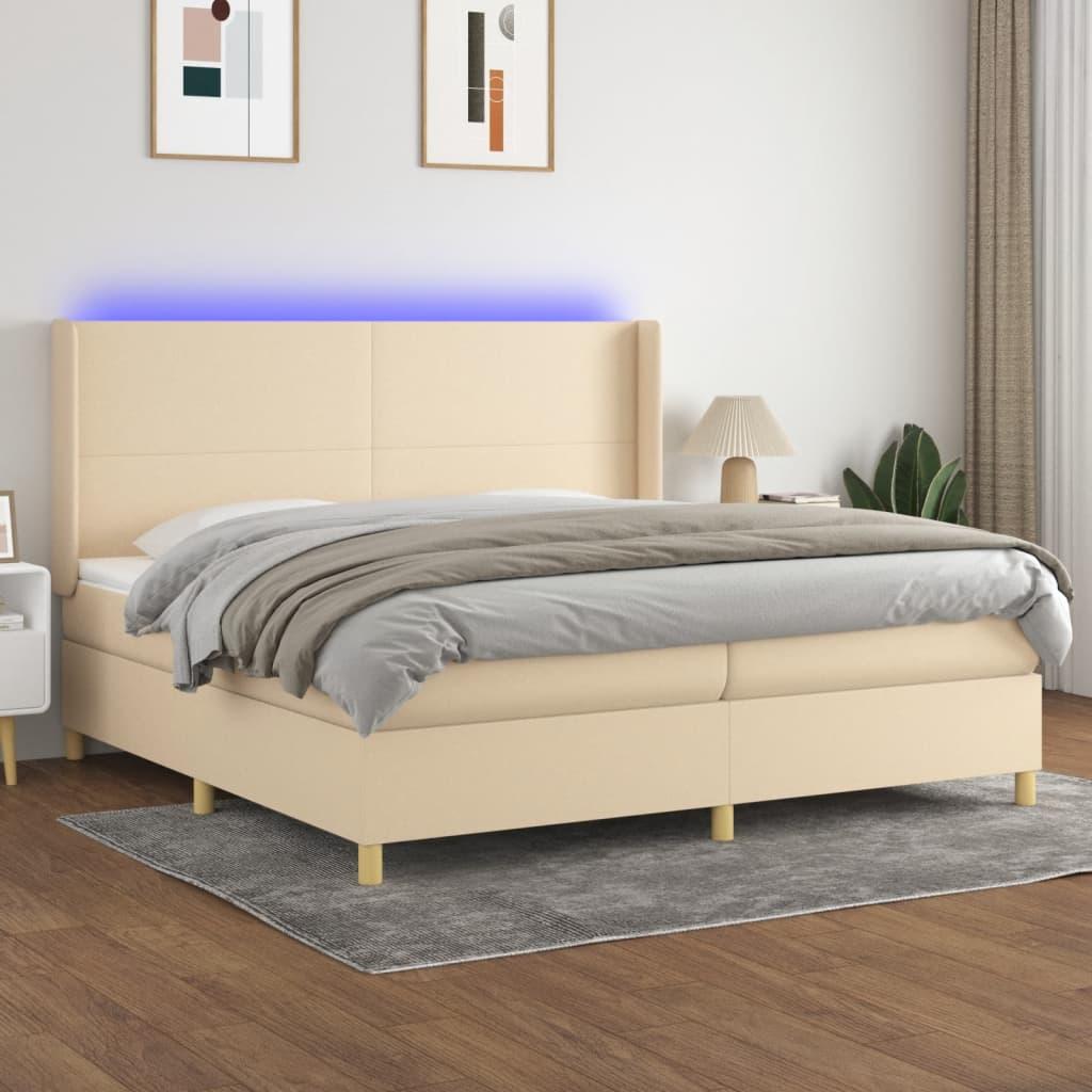 Kontinentalseng med LED-lys 200x200 cm - stof, cremefarvet billede