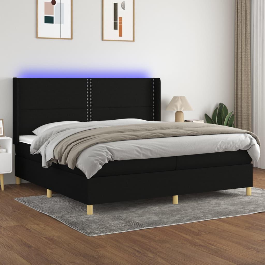 Kontinentalseng med LED-lys 200 x 200 cm - stof, sort