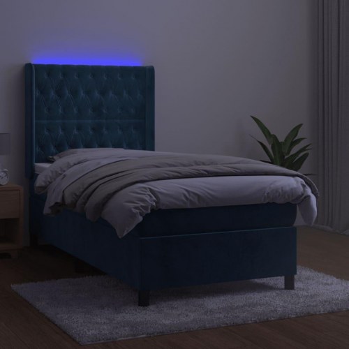 Kontinentalseng med LED-lys 90x190 cm i fløjl mørkeblå