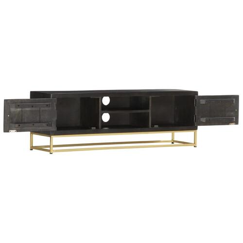 Tv-skab 120x30x40 cm massivt mangotræ sort og guldfarvet