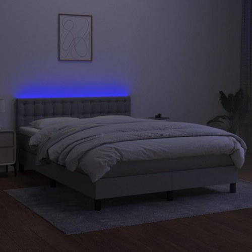 Kontinentalseng med LED-lys 140×200 cm - stof, lysegrå