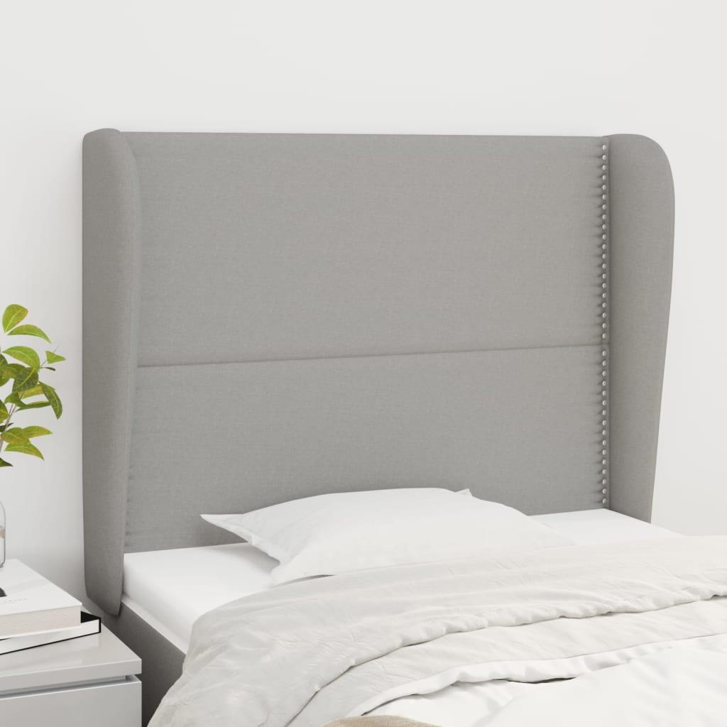 Sengegavl med kanter 103x23x118/128 cm stof lysegrå