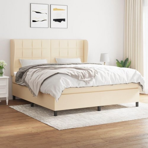 Kontinentalseng med madras 160x200 cm - stof, cremefarvet