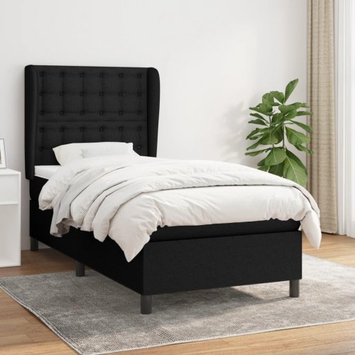 Kontinentalseng 90x200 cm med madras og topmadras - stof, sort