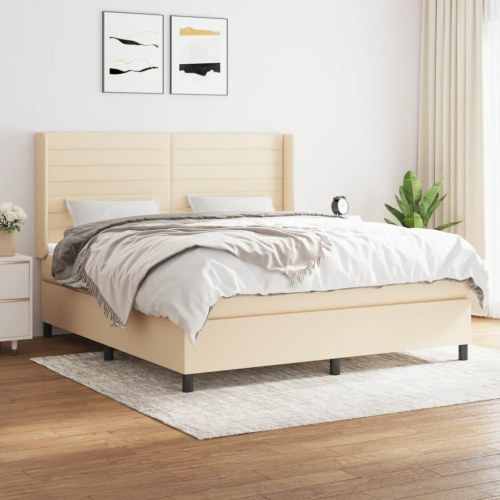 Kontinentalseng med madras 160×200 cm - stof, cremefarvet