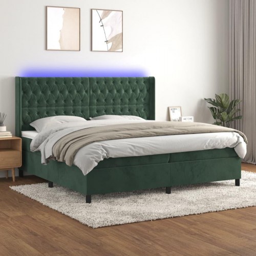 Kontinentalseng i fløjl med LED-lys 200 x 200 cm - mørkegrøn