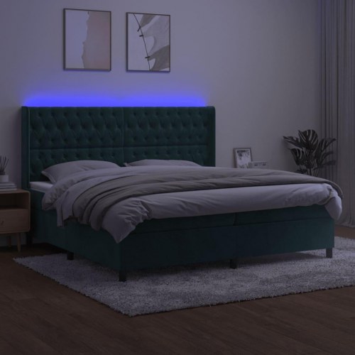 Kontinentalseng i fløjl med LED-lys 200 x 200 cm - mørkegrøn