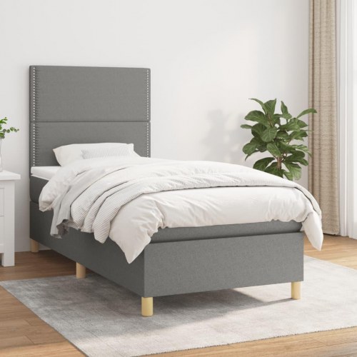 Kontinentalseng med madras 100×200 cm - stof, mørkegrå