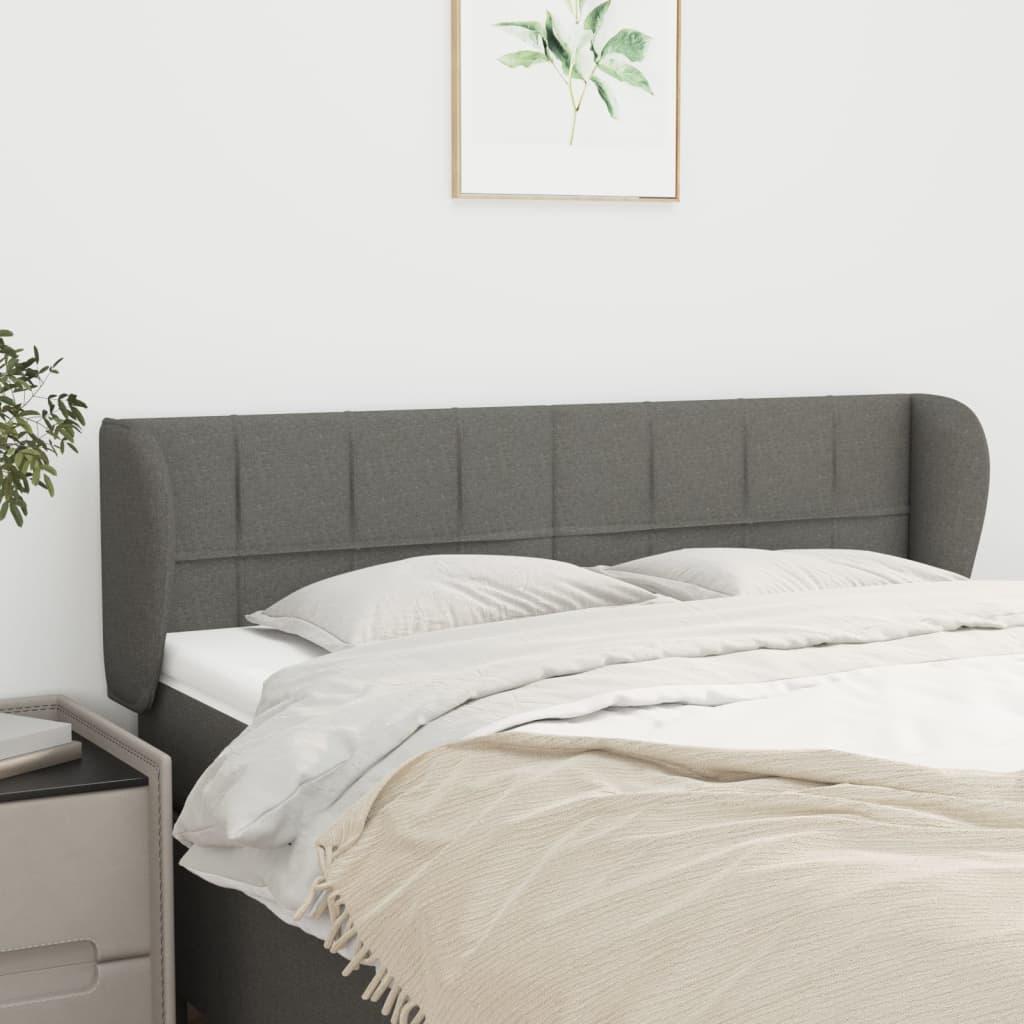 Sengegavl med kanter 147x23x78/88 cm stof mørkegrå billede