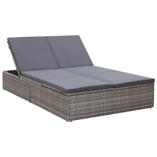 Dobbelt solseng med hynde polyrattan grå