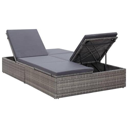 Dobbelt solseng med hynde polyrattan grå