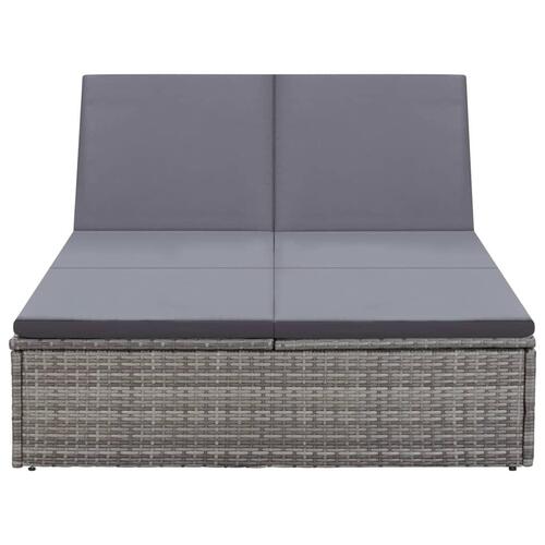 Dobbelt solseng med hynde polyrattan grå