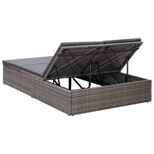 Dobbelt solseng med hynde polyrattan grå