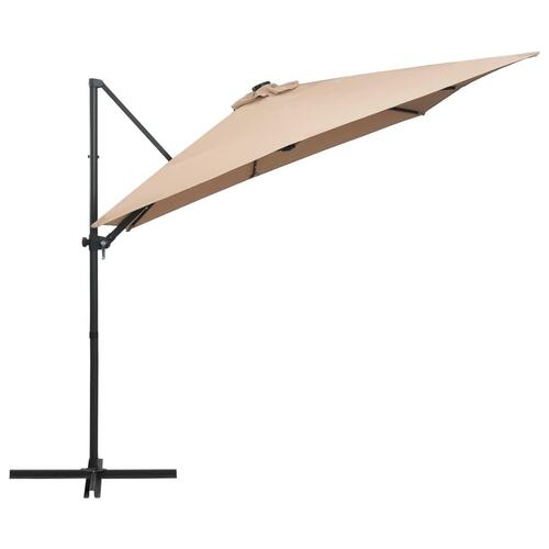 Hængeparasol med LED-lys og stålstang 250x250 cm gråbrun