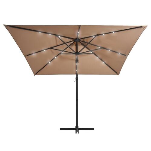 Hængeparasol med LED-lys og stålstang 250x250 cm gråbrun