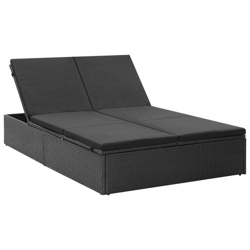 Dobbelt solseng med hynde polyrattan sort