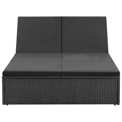 Dobbelt solseng med hynde polyrattan sort