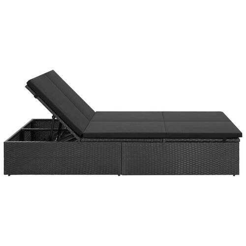 Dobbelt solseng med hynde polyrattan sort