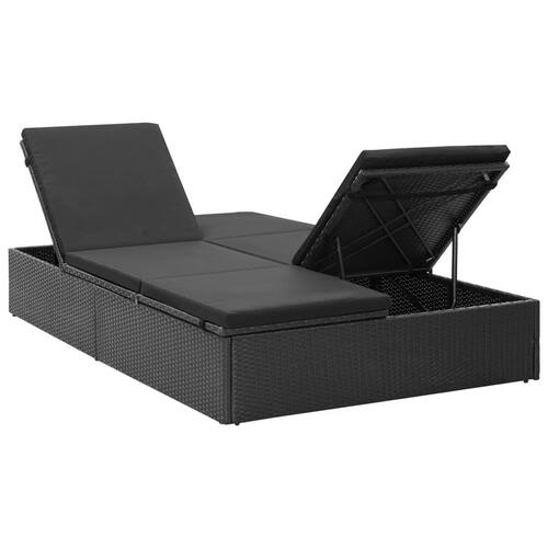 Dobbelt solseng med hynde polyrattan sort