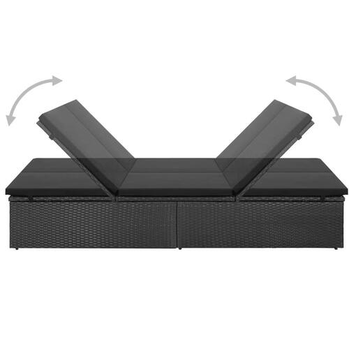 Dobbelt solseng med hynde polyrattan sort