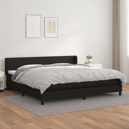 Kontinentalseng 200 x 200 cm i sort kunstlæder med madras