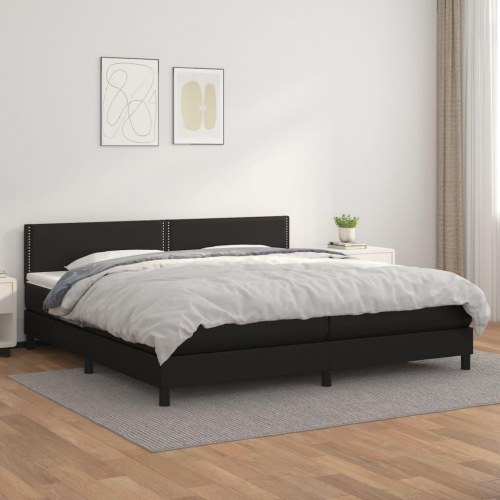 Kontinentalseng 200 x 200 cm i sort kunstlæder med madras og topmadras