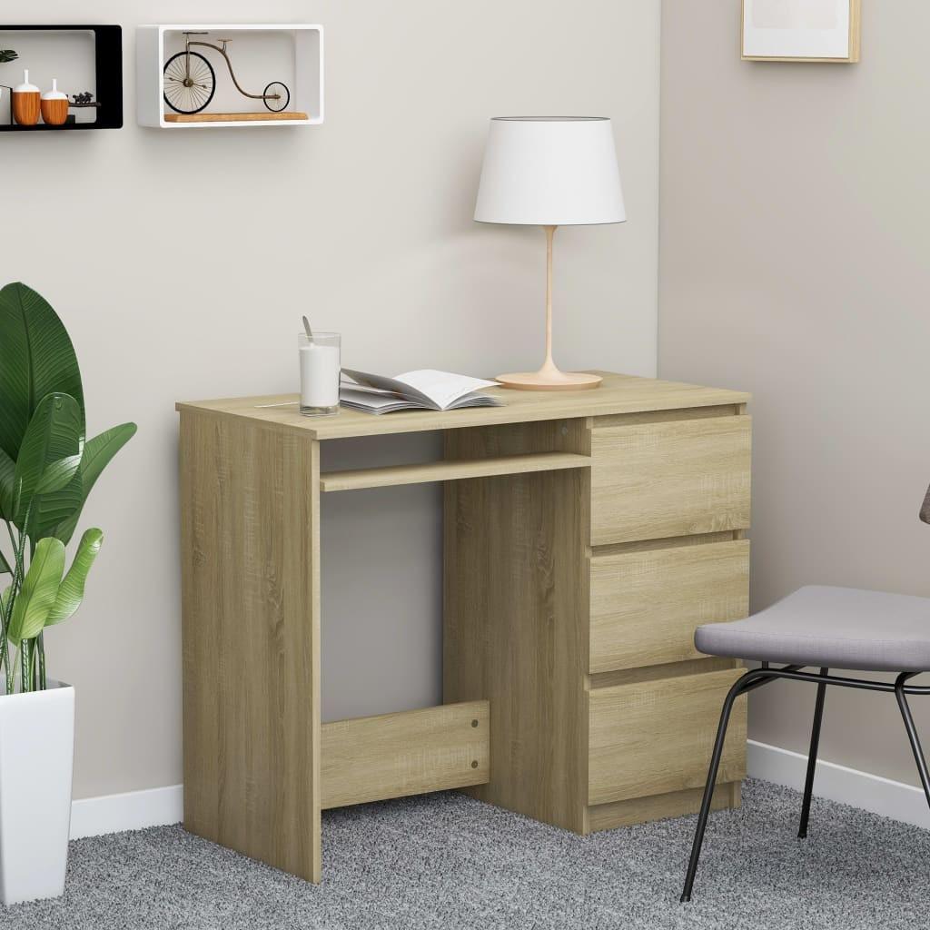 Skrivebord 90x45x76 cm konstrueret træ sonoma-eg
