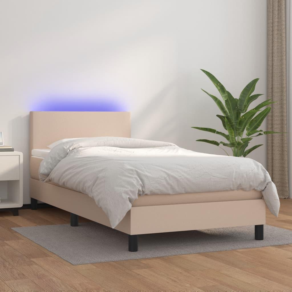 Kontinentalseng LED-lys 90x190 cm kunstlæder cappuccinofarvet billede