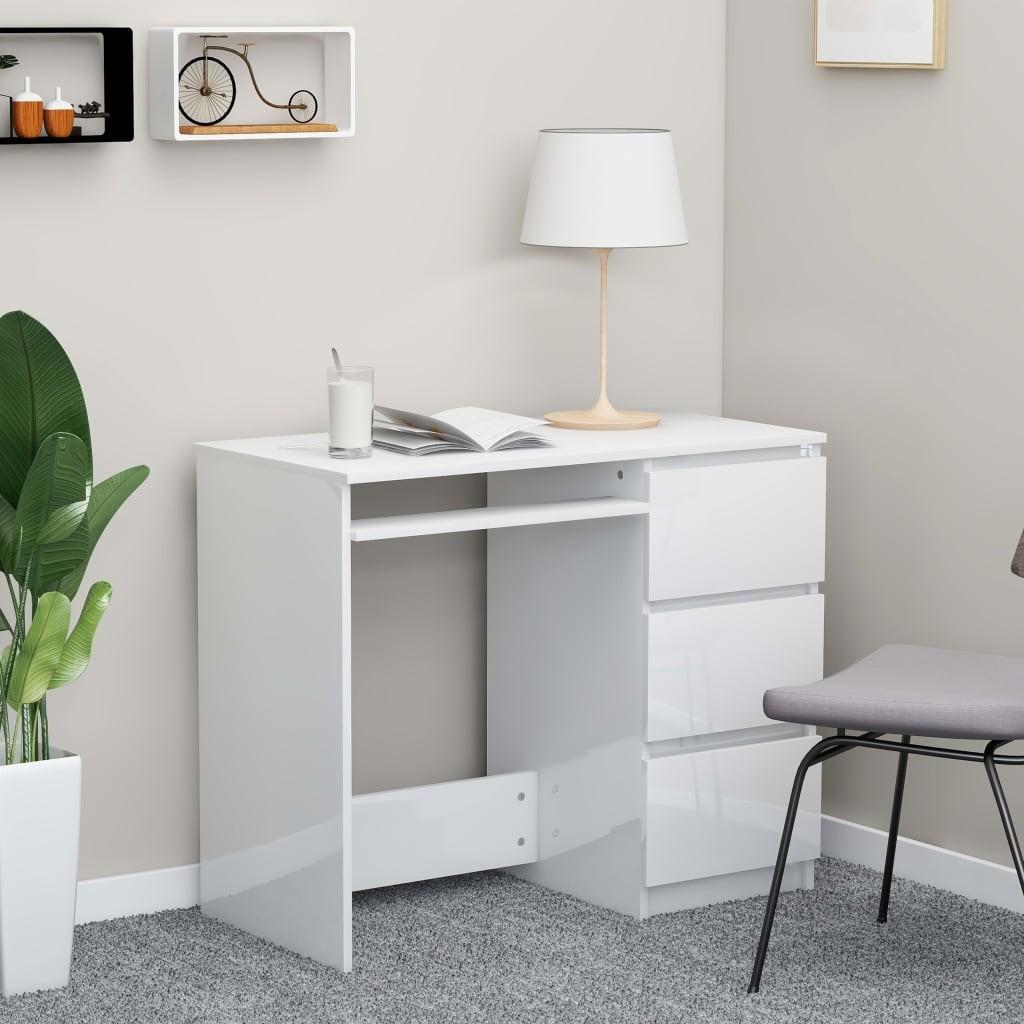 Skrivebord 90x45x76 cm konstrueret træ højglans hvid