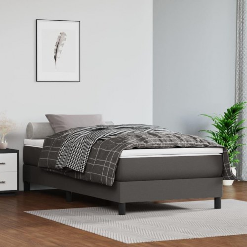 Kontinentalseng med madras 90×190 cm - kunstlæder, grå