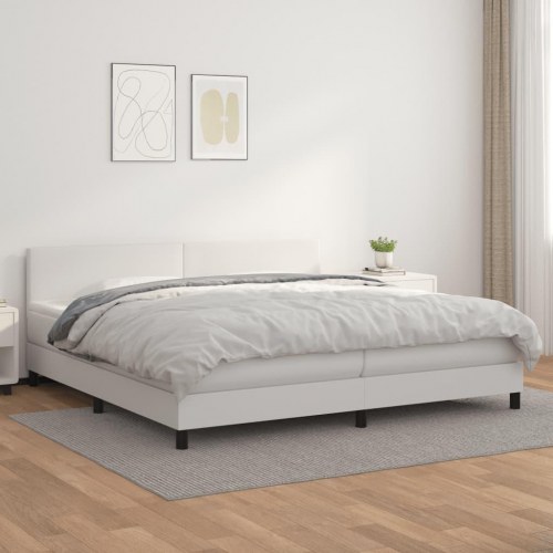Kontinentalseng med madras 200x200 cm i hvidt kunstlæder