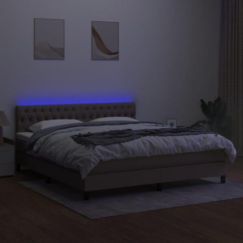 Kontinentalseng med LED-lys 180×200 cm - stof, gråbrun